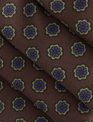 Dunhill Mens Chocolate Wide-blade Printed Silk Tie In Brown