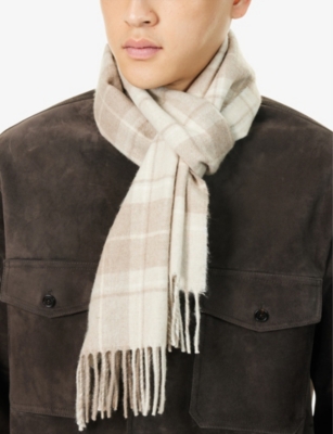 DUNHILL: Tartan Fringed Cashmere Scarf