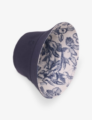 Maje Womens Navy Reversible Fruit-print Cotton Bucket Hat In Blue