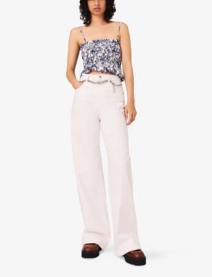 Maje Womens White Chain-belt Wide-leg High-rise Stretch-denim Jeans In White
