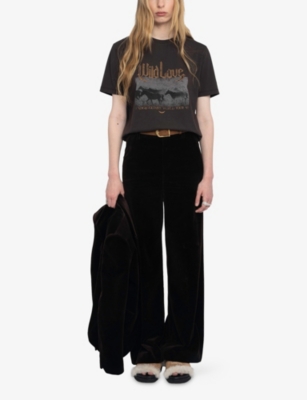 Zadig & Voltaire Womens Dark Chocolate Edwin Rhinestone-embellished Cotton-jersey T-shirt In Brown