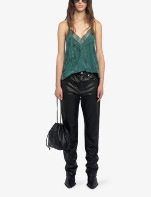 Zadig & Voltaire Womens Emerald Christy Rhinestone-embellished Silk Crepe-de-chine Cami Top Xs In Green