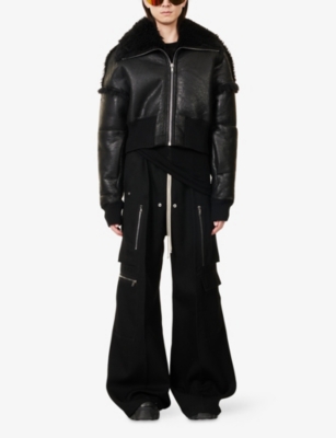 RICK OWENS: Flight Cropped Leather Shearling Jacket