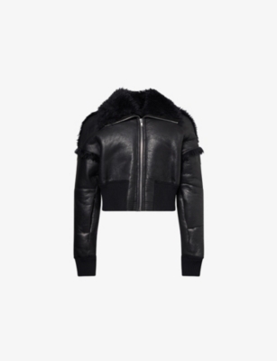 RICK OWENS: Flight Cropped Leather Shearling Jacket