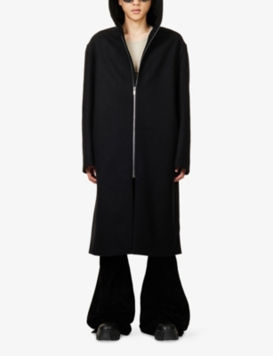 Rick Owens Mens Black Gimp Zipped-neckline Wool Coat In Black