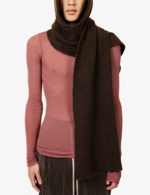 Rick Owens Mens Brown Long Ribbed Knitted Scarf In Brown