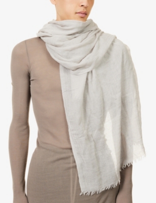 Rick Owens Mens Pearl Emily Fringed Wool, Silk And Cashmere Scarf In White