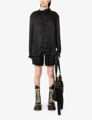 Rick Owens Mens Black Island Asymmetric-collar Cupro Shirt In Black