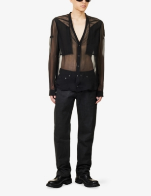 Rick Owens Mens Black Girded Larry Sheer Silk Shirt In Black