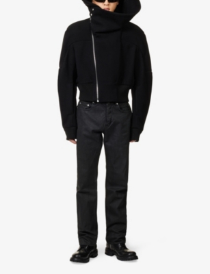RICK OWENS: Hooded Flight Wool Cropped Bomber Jacket