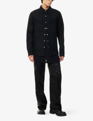 Rick Owens Leather Outershirt With Pockets And Collar In Black