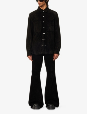 Rick Owens Leather Outershirt With Pockets And Collar In Black