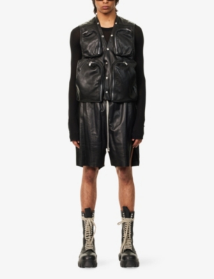 Rick Owens Mens Black Cargo Open-back Leather Vest In Black