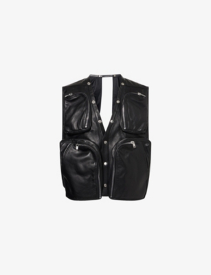 Rick Owens Mens Black Cargo Open-back Leather Vest In Black