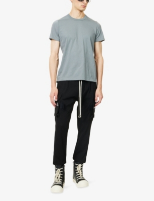 Rick Owens Mens Washed Indigo Short Level Crewneck Cotton T-shirt In Gray