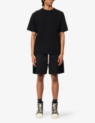 Rick Owens Mens Black Drawstring Relaxed-fit Stretch-cotton Shorts