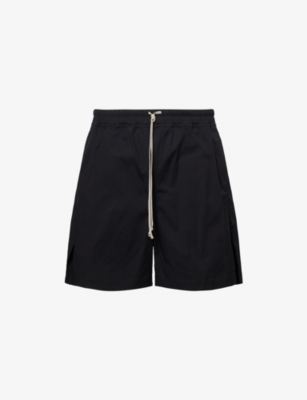 Rick Owens Mens Black Drawstring Relaxed-fit Stretch-cotton Shorts
