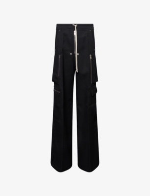 Rick Owens Wide-leg Trousers With High Waist And Utility Pockets In Black