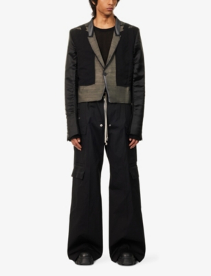 Rick Owens Mens Black Cargobelas Flared Stretch-cotton Trousers