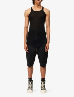 Rick Owens Mens Black Bela Pods Drawstring Stretch-cotton Trousers In Black
