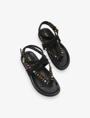 Kg Kurt Geiger Womens Black Ronny Flat Suede Sandals Eur 37 / 4 Uk In Black
