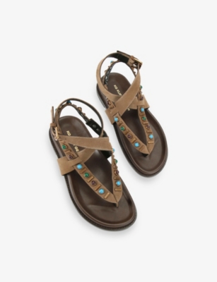 Kg Kurt Geiger Womens Brown Ronny Flat Suede Sandals Eur 37 / 4 Uk In Brown