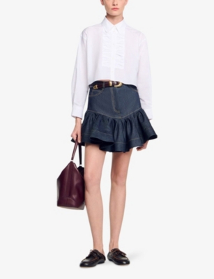 SANDRO: Bow-Embellished Cropped Cotton Shirt