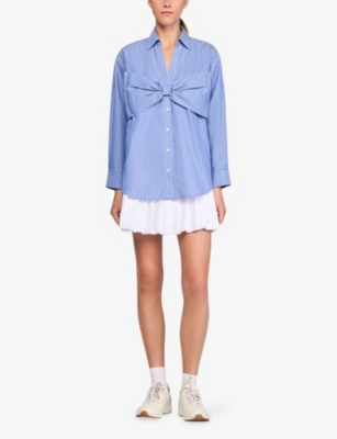 SANDRO: Striped Bow-Embellished Cotton Shirt