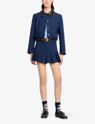 SANDRO: High-Rise Pleated Stretch-Woven Shorts