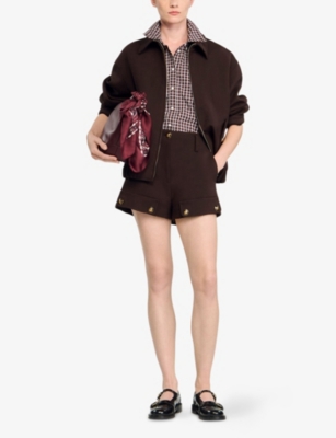 SANDRO: Button-Embellished High-Rise Stretch-Woven Shorts