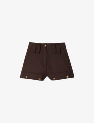 SANDRO: Button-Embellished High-Rise Stretch-Woven Shorts