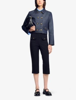 SANDRO: Flap-Pocket Double-Breasted Denim Jacket