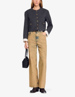 SANDRO: Rhinestone-Embellished Button-Down Stretch-Woven Jacket