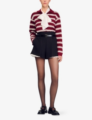 Sandro Womens Black Contrast-trim High-rise Stretch-woven Shorts In Black