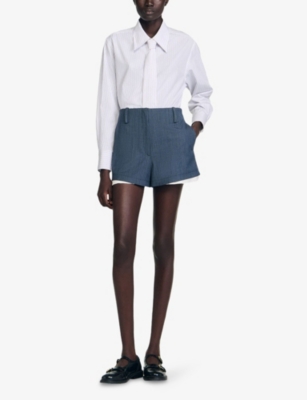 SANDRO: Striped High-Rise Woven Shorts