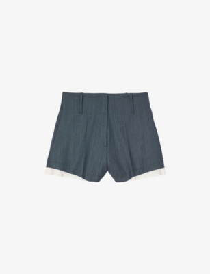 Sandro Womens Blue Striped High-rise Woven Shorts