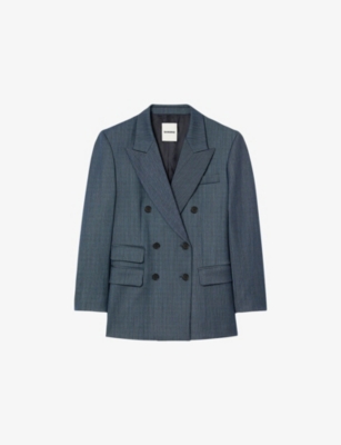 SANDRO: Striped Peak-Lapel Double-Breasted Stretch-Woven Blazer
