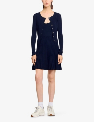 Sandro Womens Navy Blue Fine Knit Cardigan In Blue