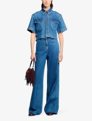 SANDRO: Cropped Chest-Pocket Denim Shirt