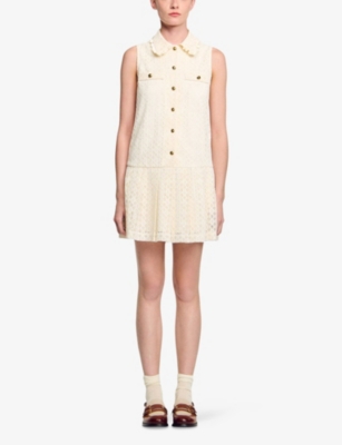 SANDRO: Sleeveless Chest-Pocket Lace Mini Dress