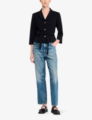 SANDRO: Notch-Lapel Cropped Stretch-Woven Jacket