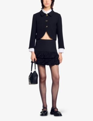 Sandro Womens Black Ruffled Woven Mini Skirt In Black