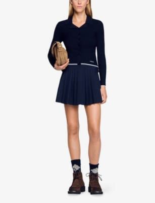 SANDRO: Brand-Embroidered Cropped Knitted Cardigan