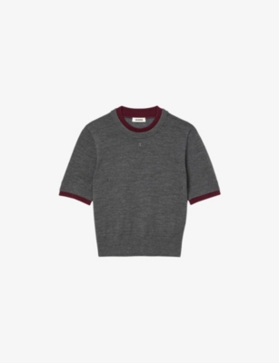 Sandro Womens Grey Short-sleeved Knitted Wool Jumper In Gray