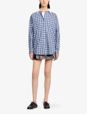 SANDRO: Checked Rhinestone-Embellished Cotton Shirt