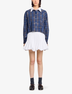 SANDRO: Rhinestone-Embellished Relaxed-Fit Checked Cotton Shirt