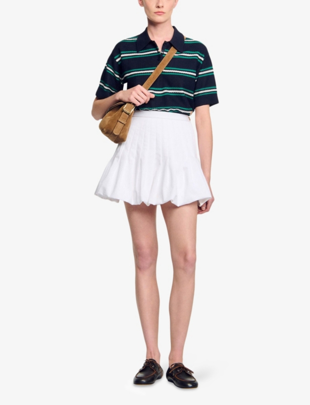 Pleated Bubble-Hem Cotton Mini Skirt