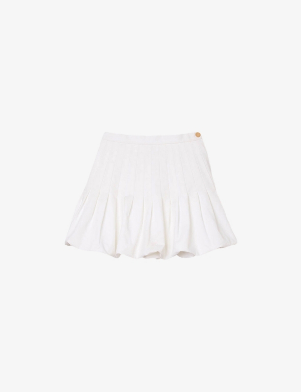 Pleated Bubble-Hem Cotton Mini Skirt