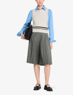 SANDRO: Striped-Hem Sleeveless Wool And Cashmere-Blend Jumper