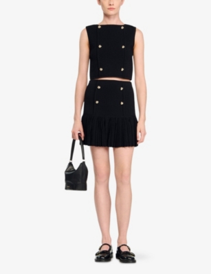 SANDRO: Button-Embellished Cropped Stretch-Knit Top